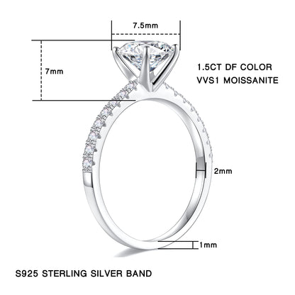 KERXI 1.5CT Moissanite Rings for Women, D Color